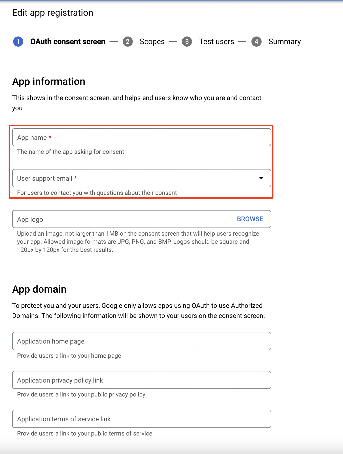 Edit app registration - OAuth2 consent screen