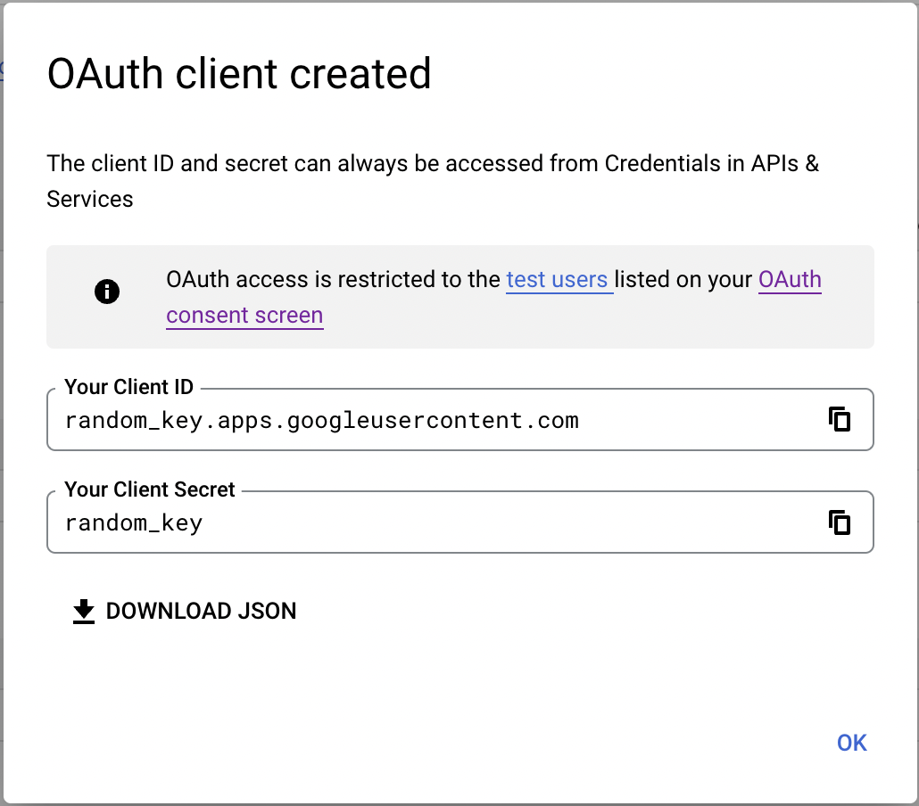 OAuth client created