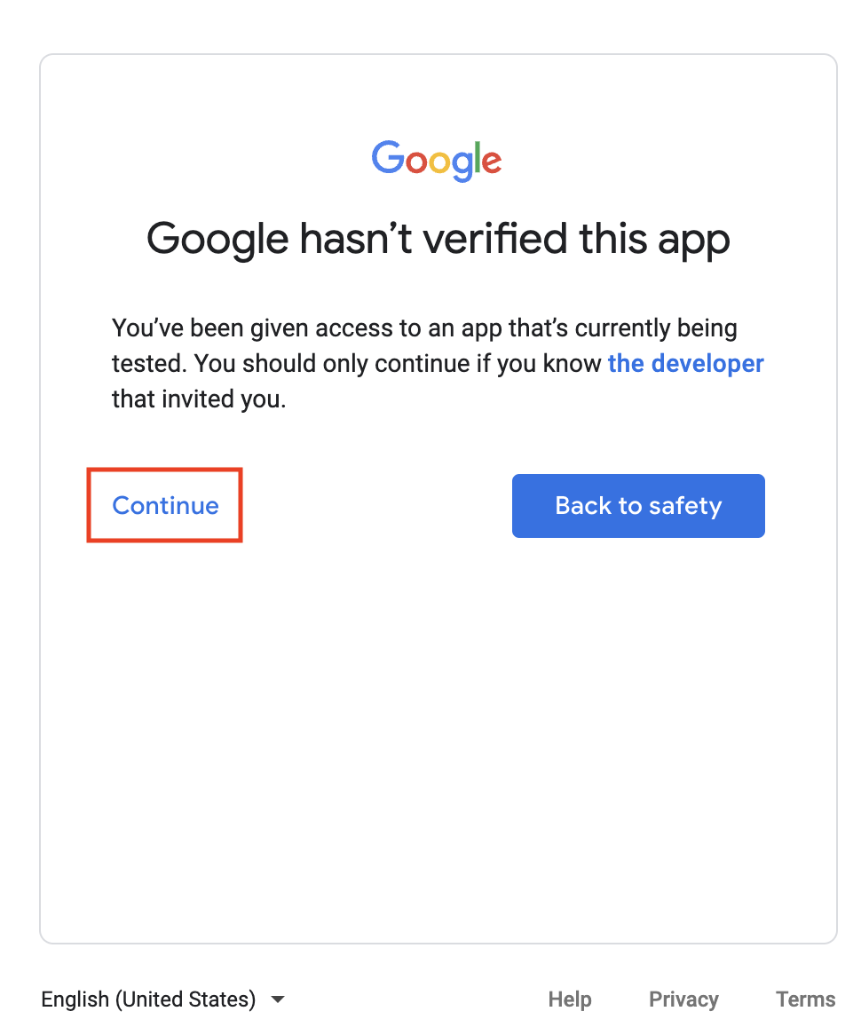 Google hasn't verified this app message