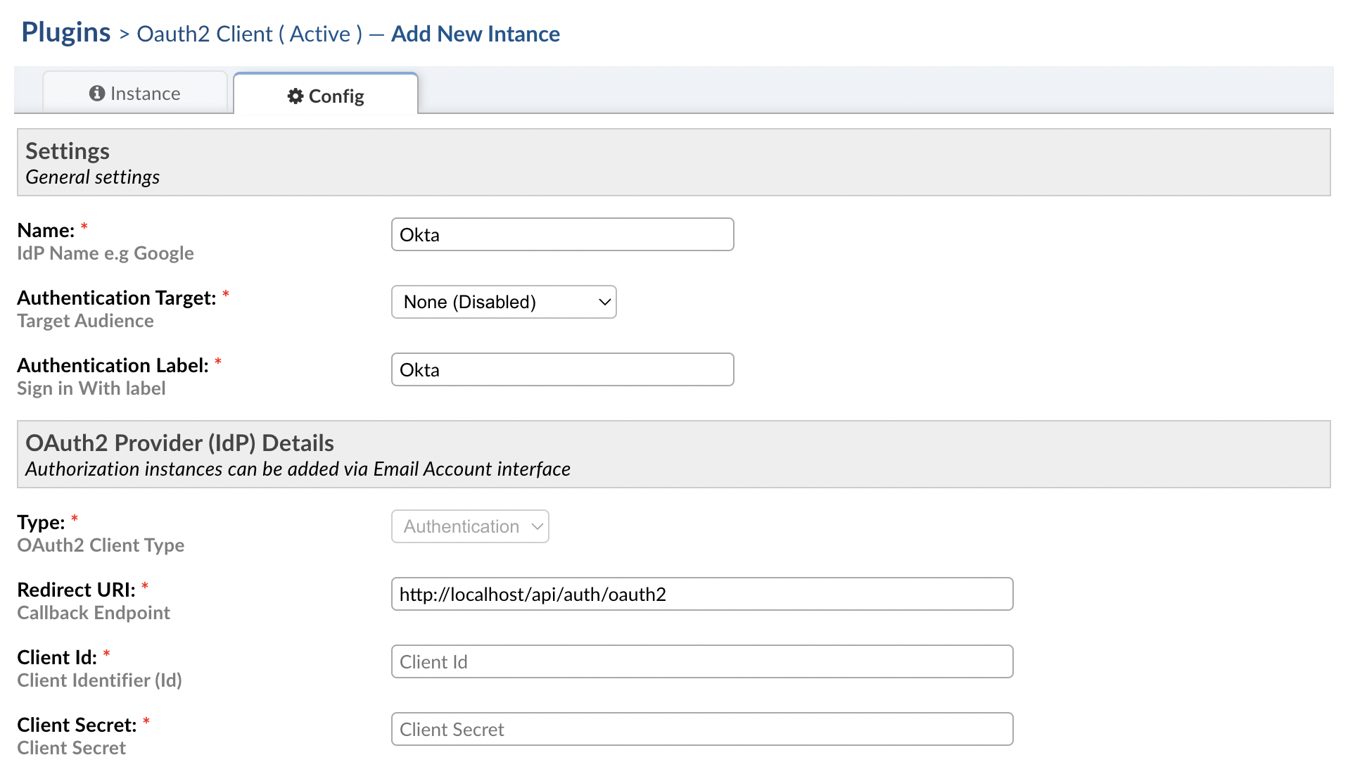 OAuth2 Instance Config