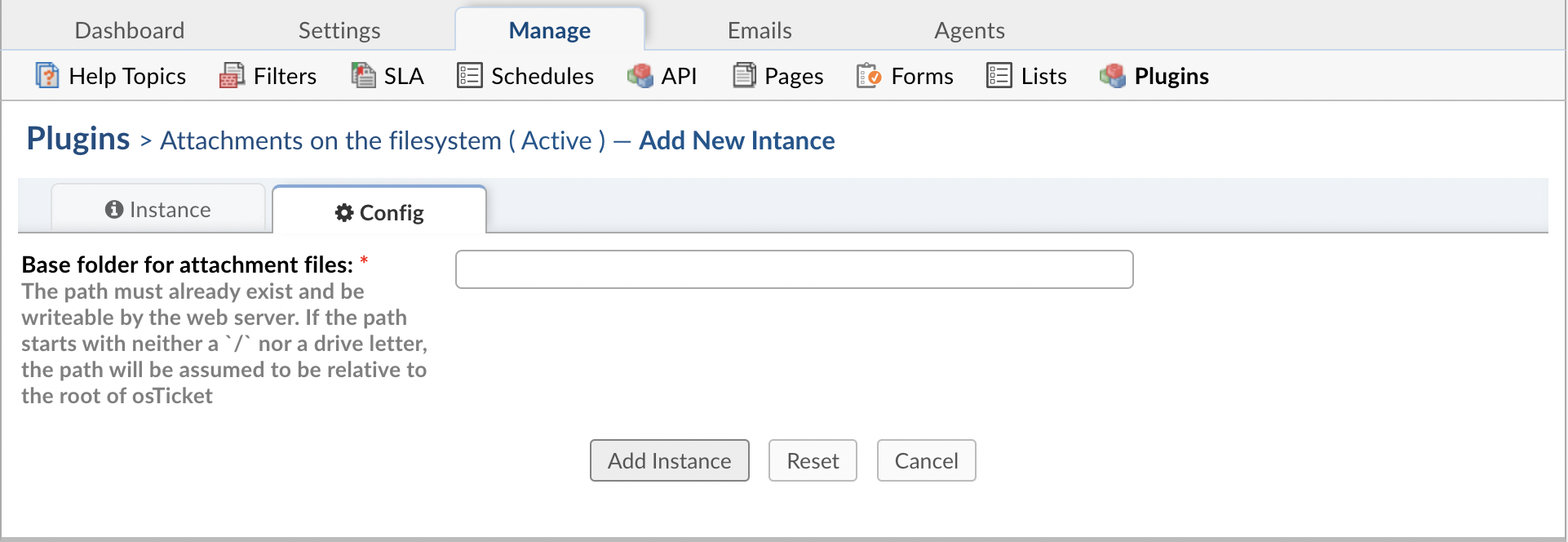 Attachments on the filesystem Configuration