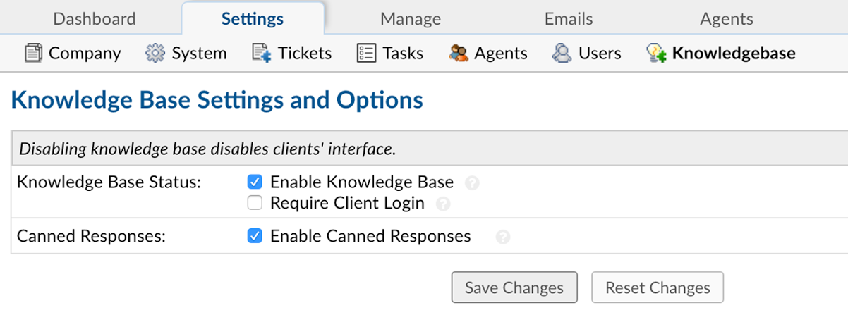 Knowledgebase Settings