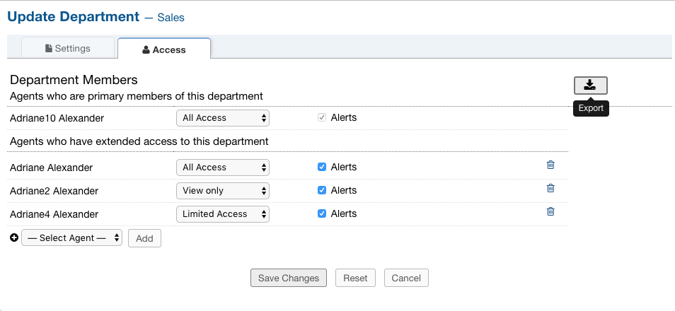 Export Department CSV