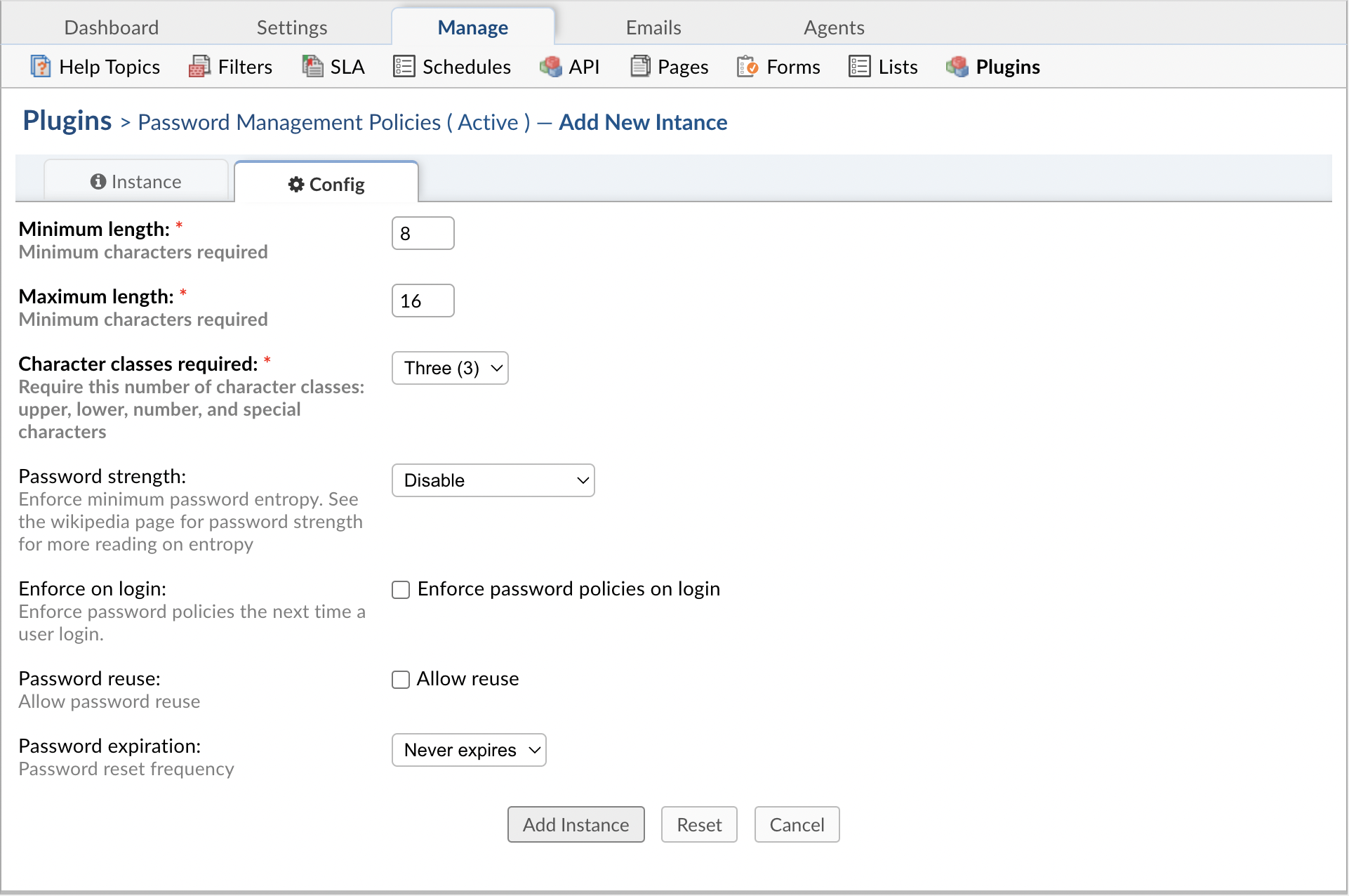 Password Management Policies Configuration