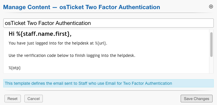 Two Factor Authentication Email Template