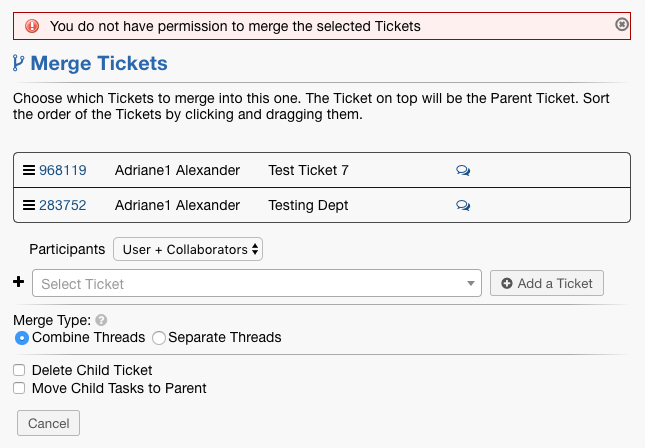 Adding Tickets to be Merged