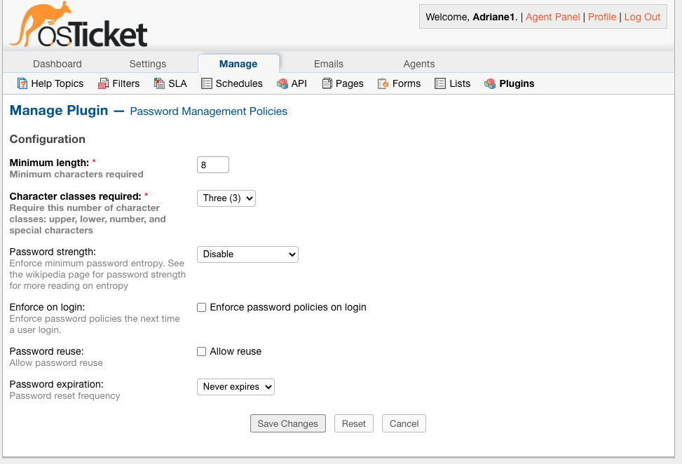 Password Management Policies Configuration