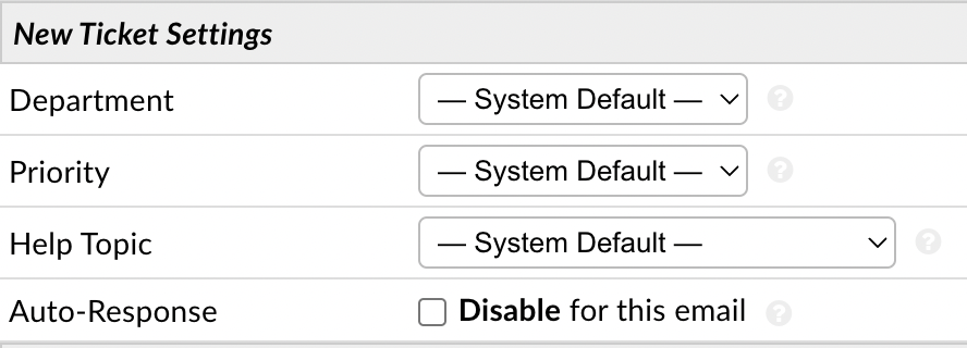 New Ticket Settings