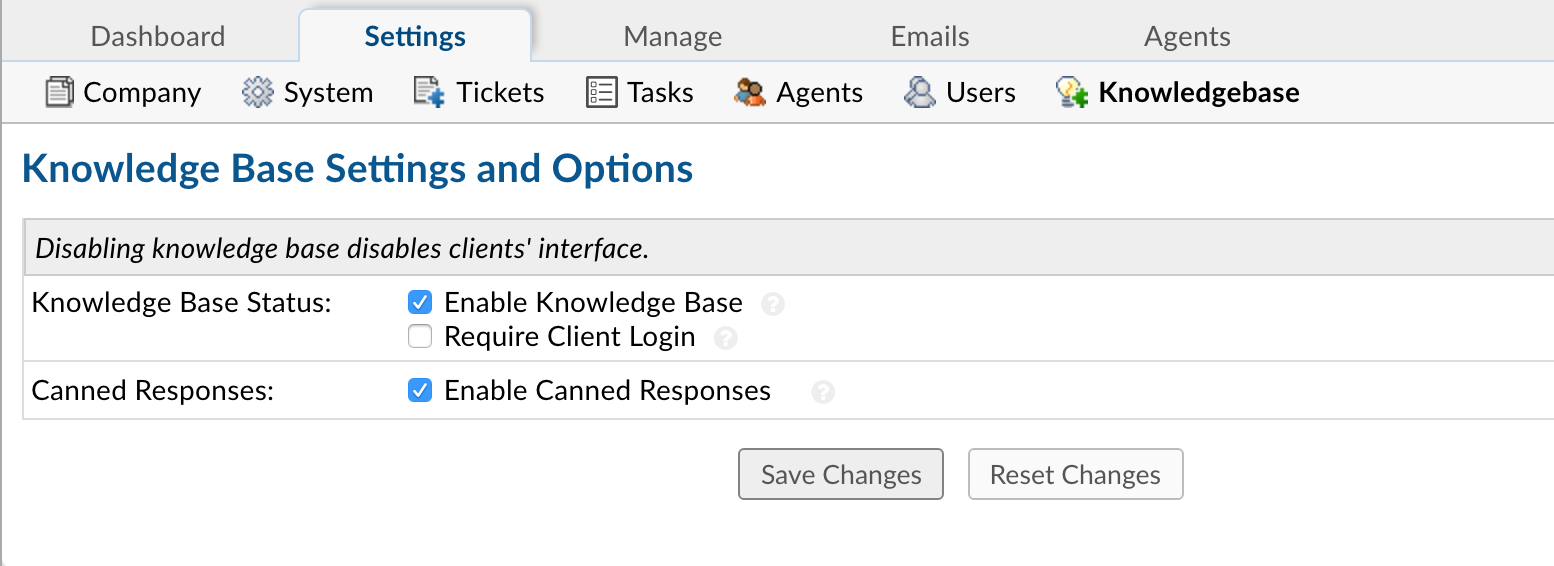 Knowledgebase Settings