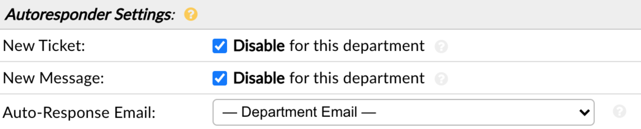 Disable Departments Autoresponder