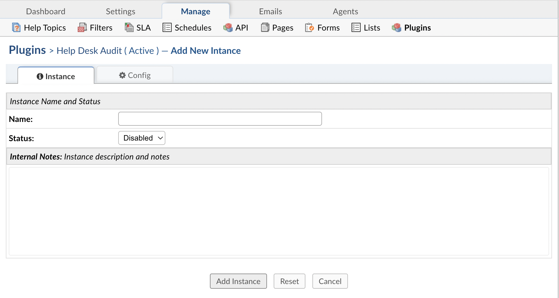 Add New Help Desk Audit Instance