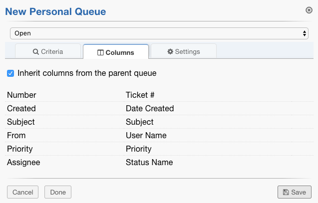 Queue Edit Columns Tab