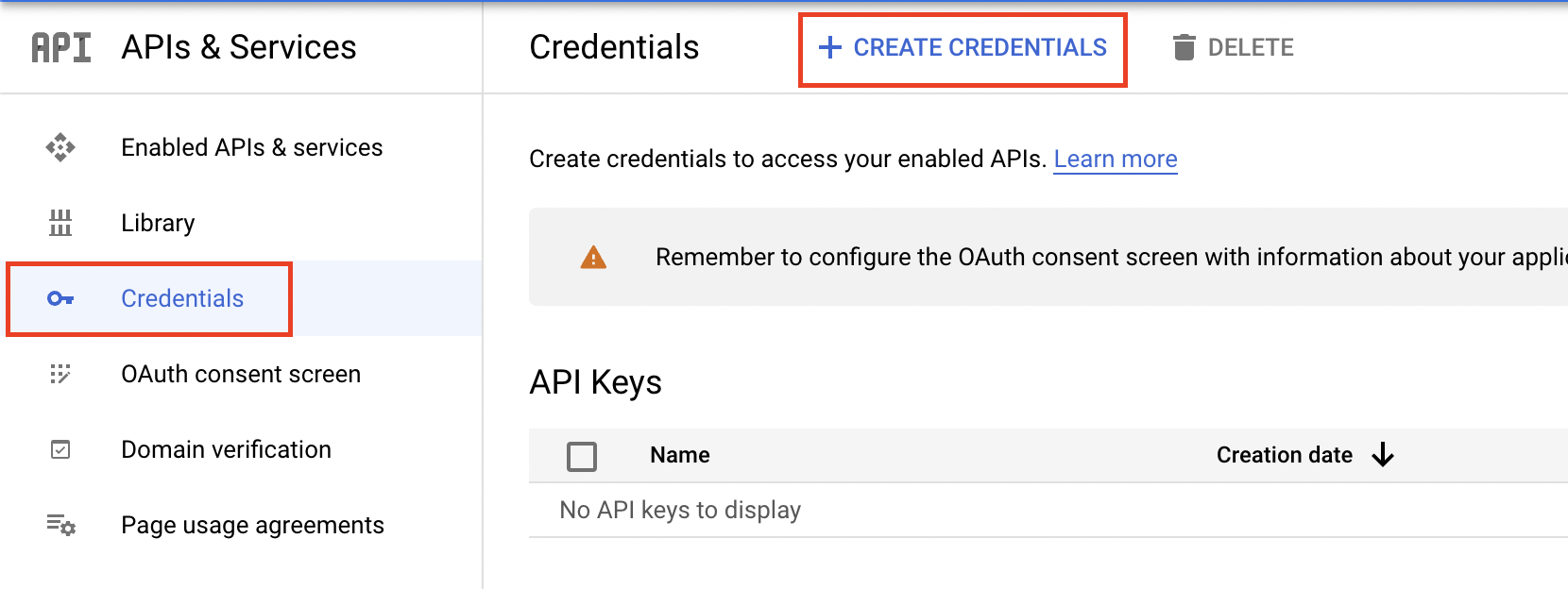 Crednetials - Create Credentials