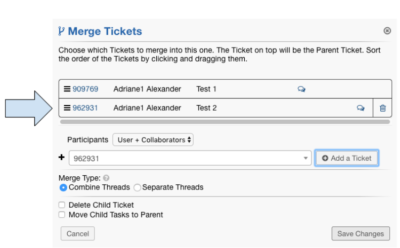 Adding Tickets to be Merged