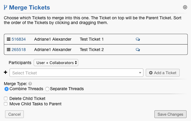 Merging from the Tickets Queue