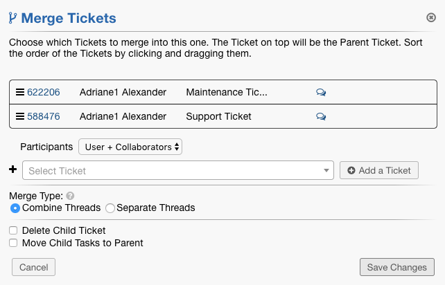 Tickets in different Departments