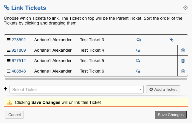 Unlink Tickets