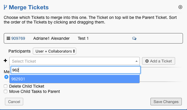 Adding Tickets to be Merged