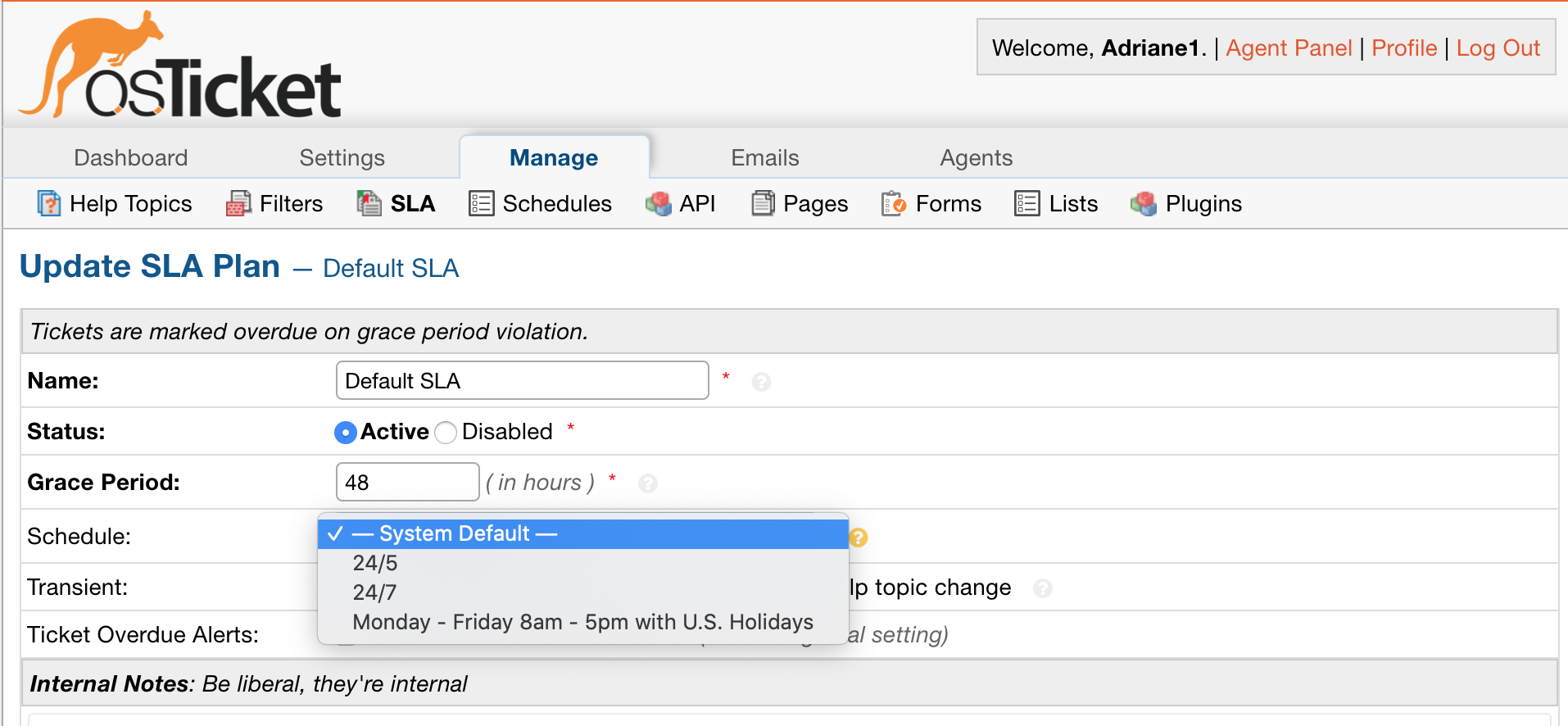 Assign SLA Schedule