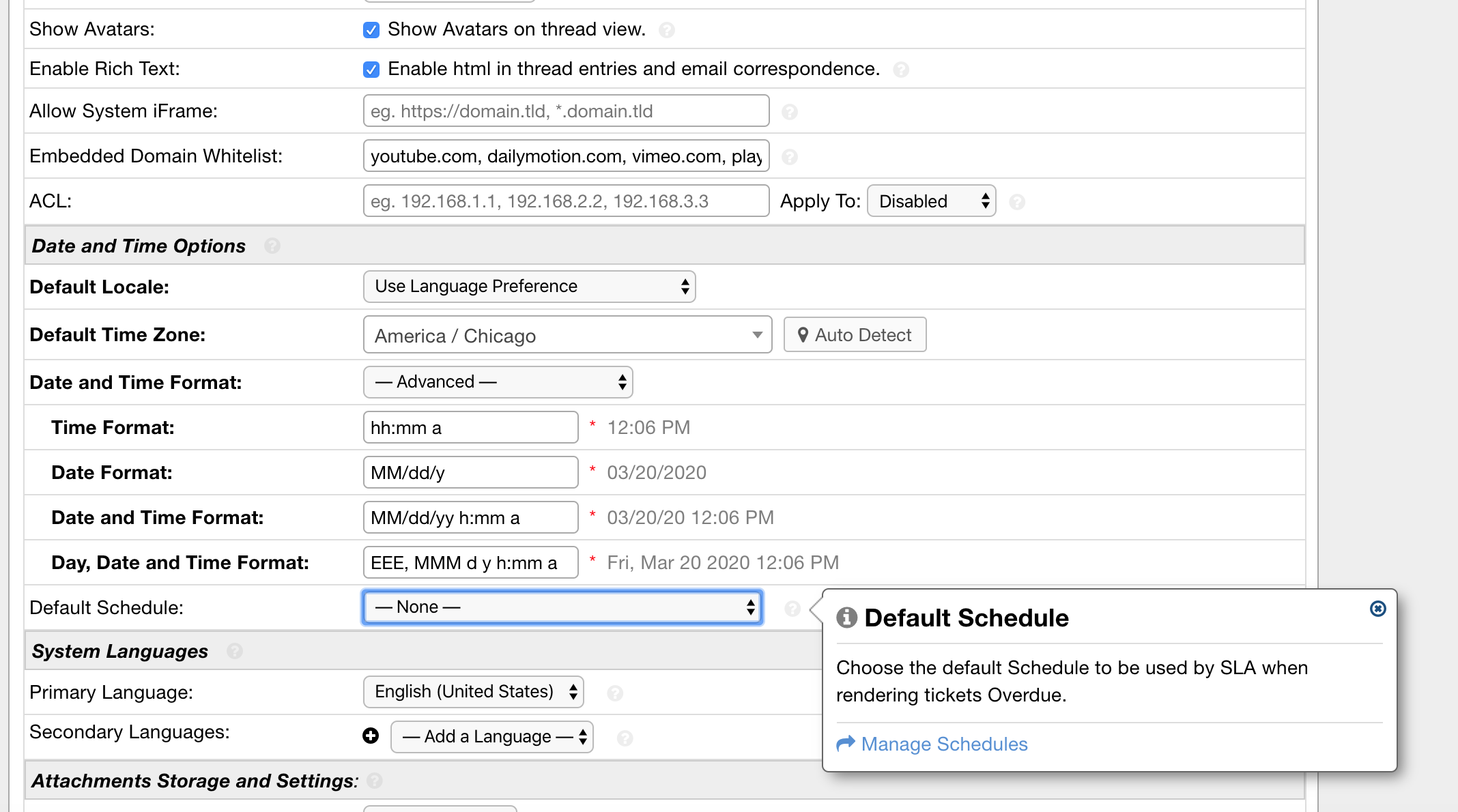 System Default Schedule