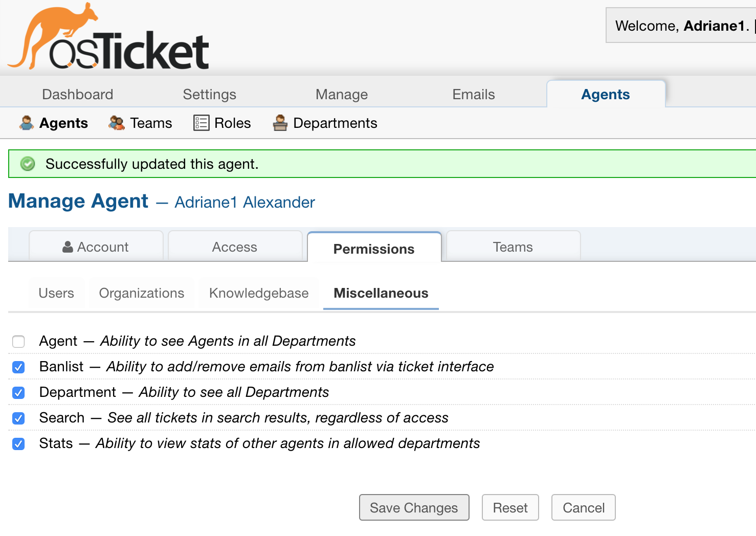 Department Permission Checked
